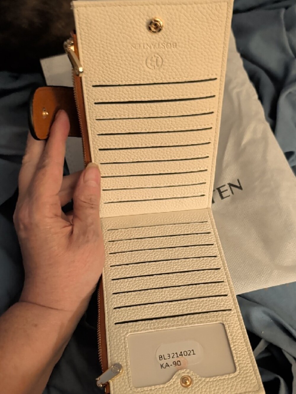 New Bostanten Cream & Brown Leather Wallet - Picture 2 of 5